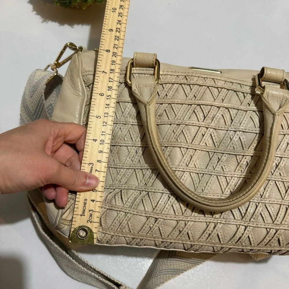 Rebecca Minkoff Cream Woven Leather Large Top Handle Shoulder‎ Bag Purse
